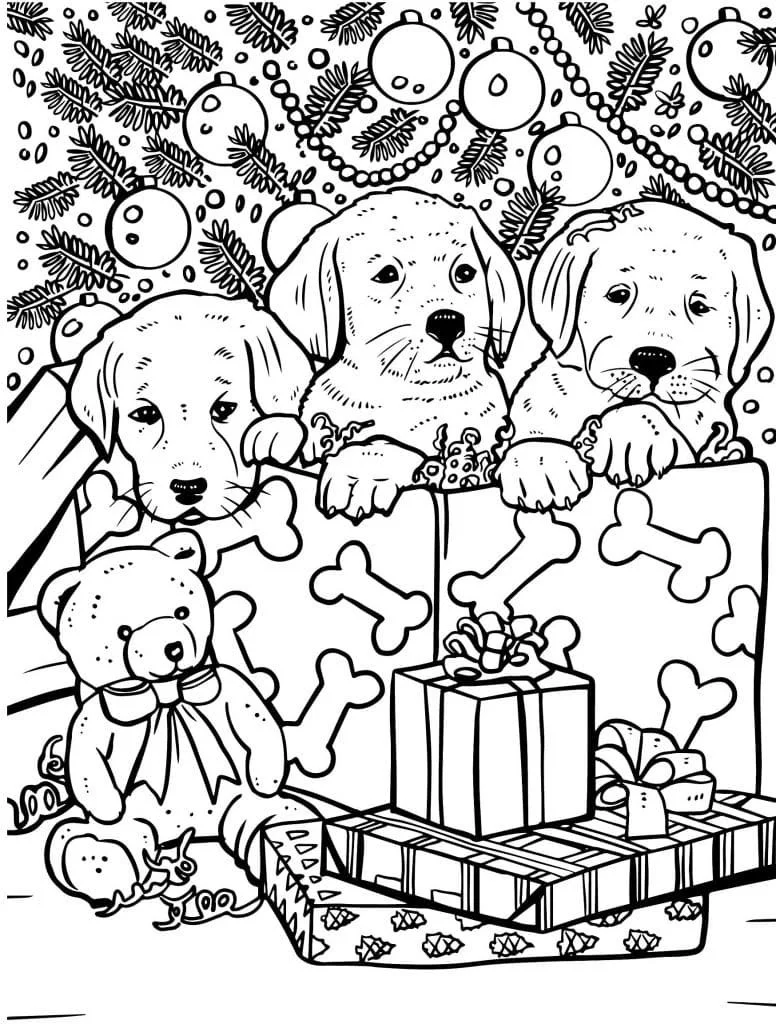 Christmas Puppy Coloring Pages