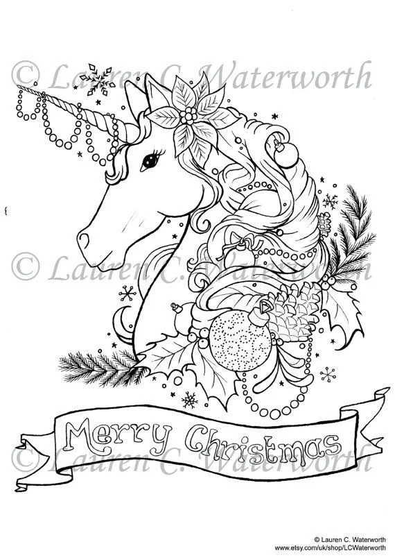 Christmas Unicorn Coloring Pages