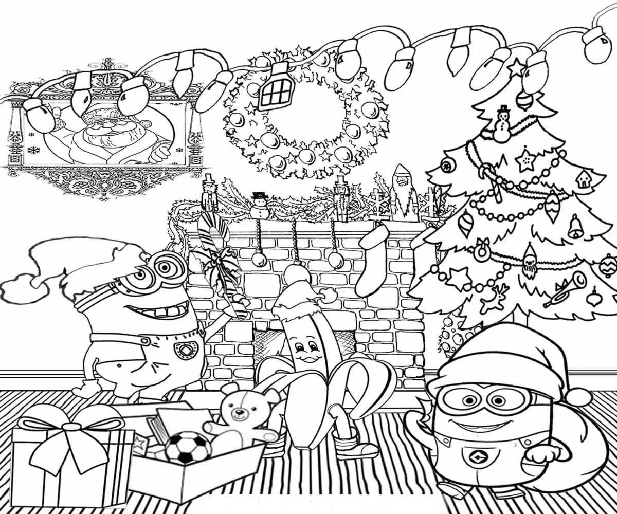 Minions Christmas Coloring Pages