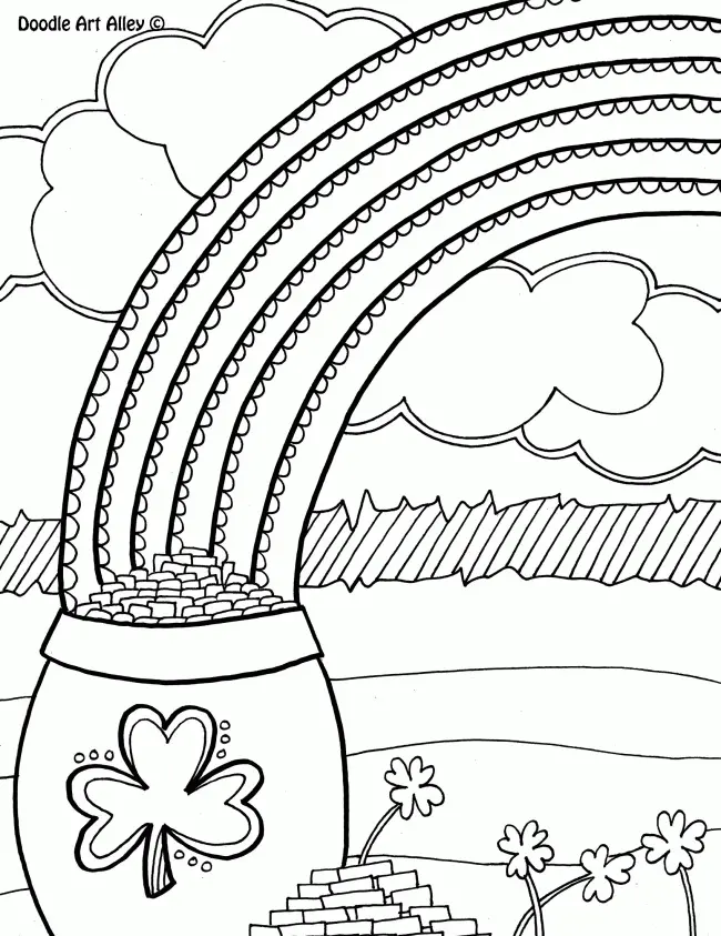 Rainbow and Pot of Gold Coloring Pages