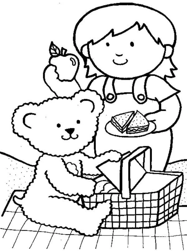 Teddy Picnic Coloring Pages
