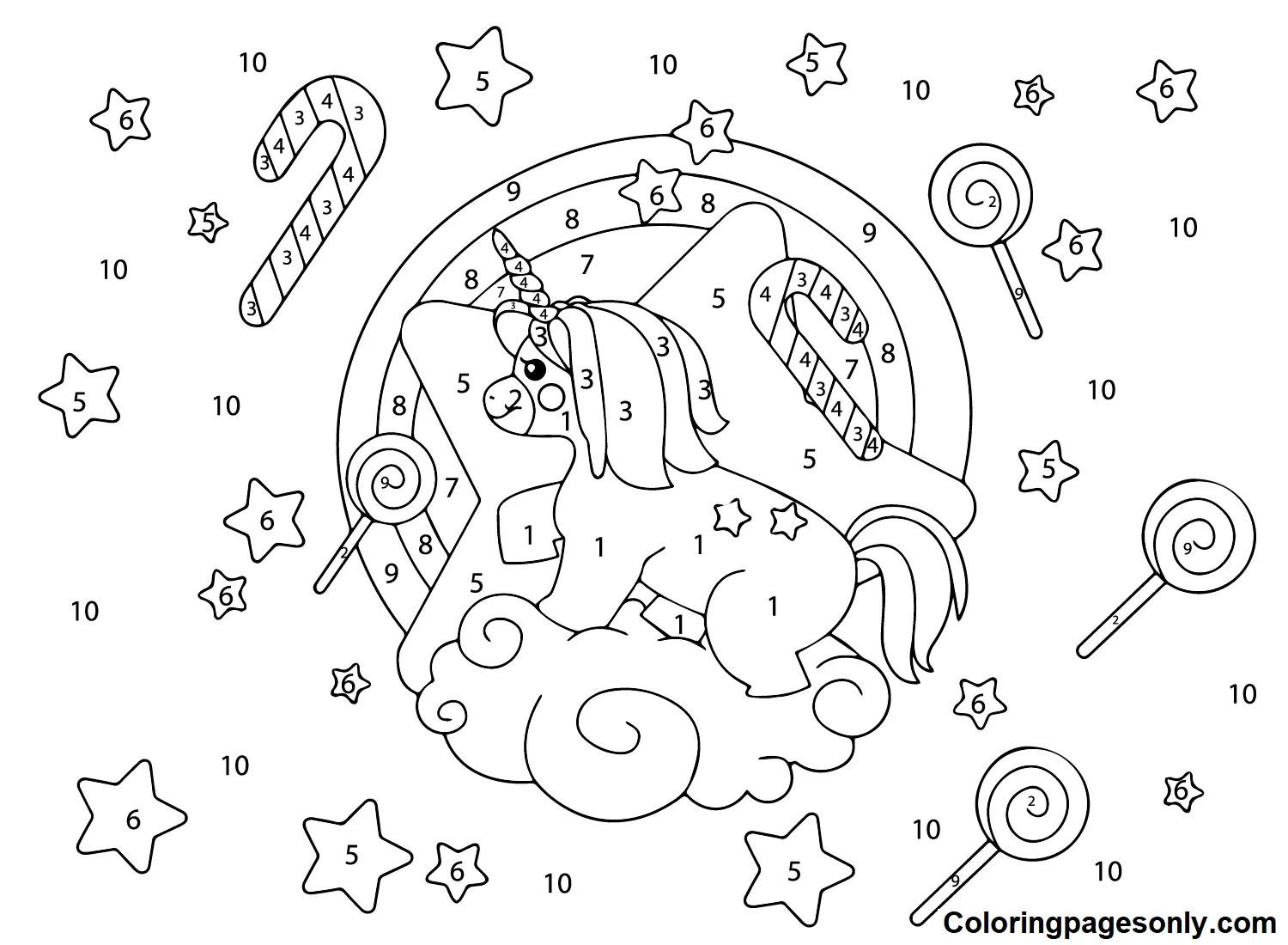 Unicorn Color By Number Coloring Pages
