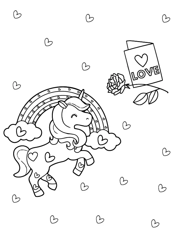 Unicorn Valentines Coloring Pages